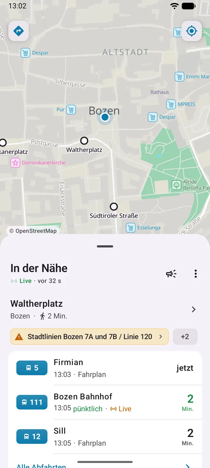 Abfahrten in der Nähe auf Android