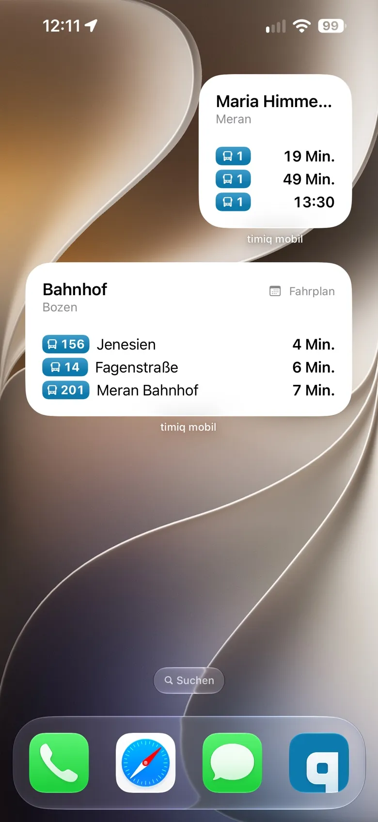 Zwei timiq-mobil-Widgets auf dem Home-Bildschirm