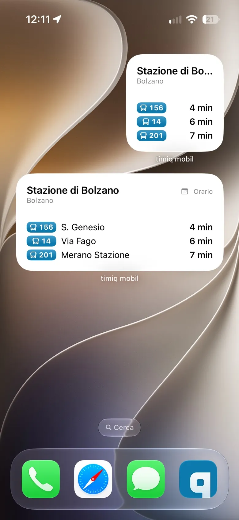 Due widget di timiq mobil nella schermata Home