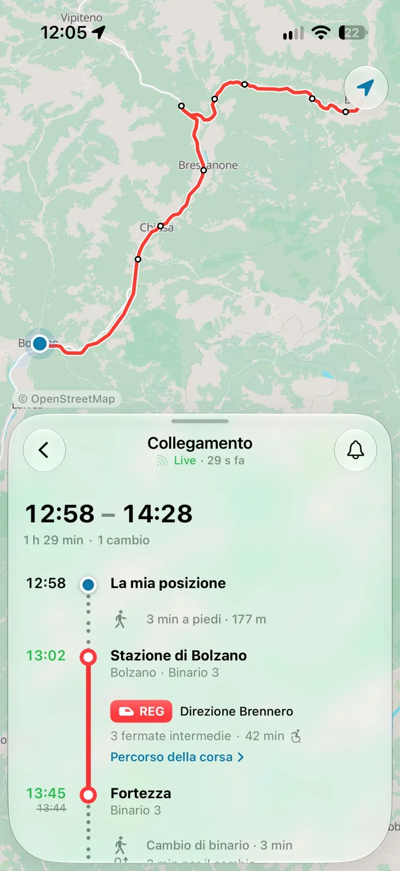 Un collegamento per Brunico sulla mappa
