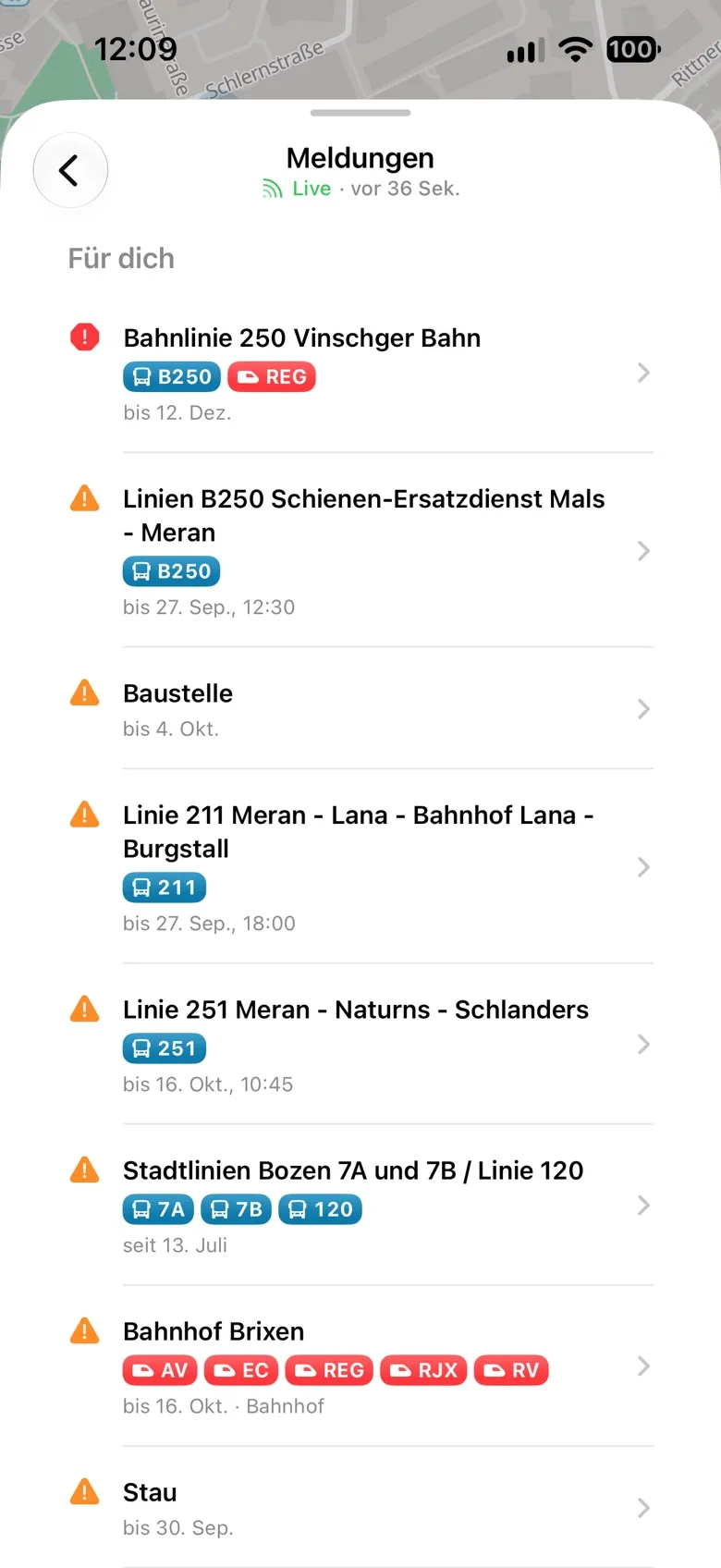 Meldungen zu Favoriten und gemerkten Strecken