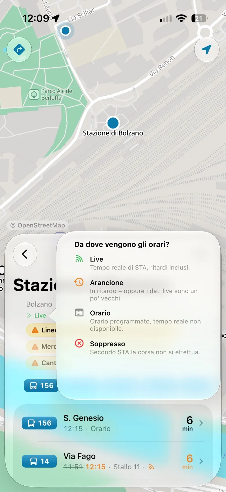 Da dove vengono gli orari: in tempo reale, non aggiornato, orario o soppresso
