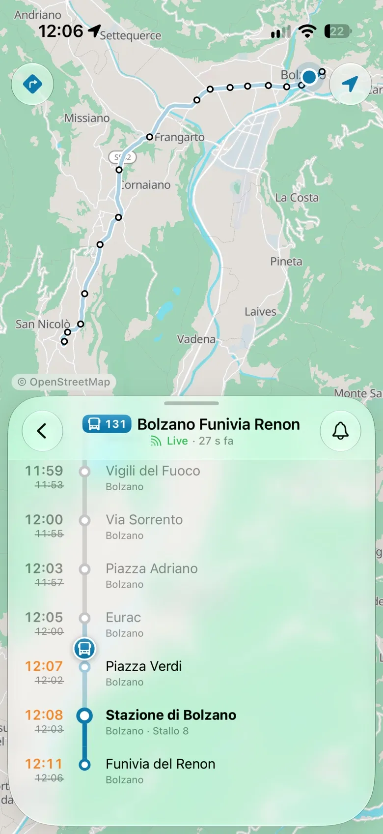 Percorso della linea 131 con tutte le fermate